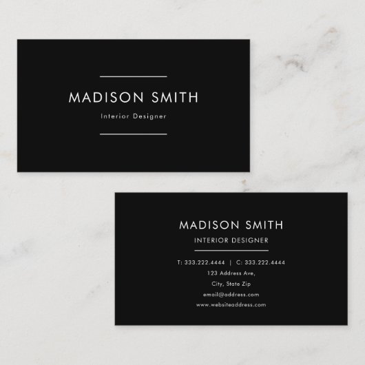 Beruflich Elegant Minimal Schwarz & Weiß Visitenkarte (Vorne/Hinten)