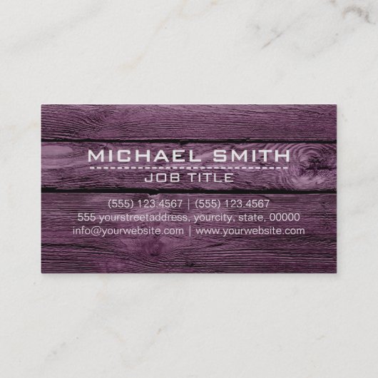 Beruflich Eleganter, moderner Lila HolzLook Visitenkarte (Rückseite)