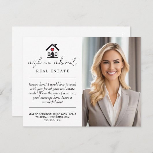 Beruflich Frag mir über echte Anwesen-Werbung Postkarte (Vorne/Hinten)