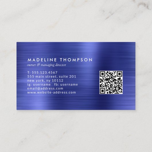 Beruflich gebürstetes Metal Royal Blue QR-Code Visitenkarte (Rückseite)