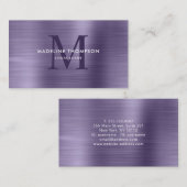 Beruflich gebürstetes metallisches Lila Monogramm Visitenkarte (Vorne/Hinten)