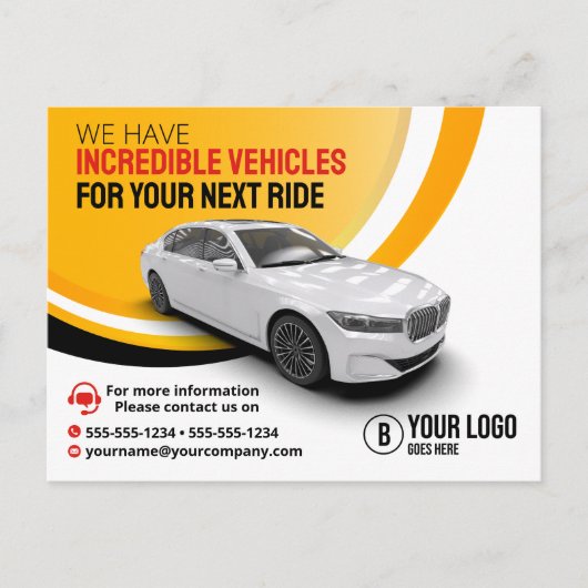 Beruflich Gelbe Autovermietung Autovermietung Auto Postkarte (Vorderseite)