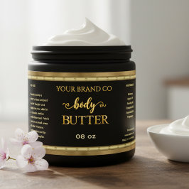 Beruflich gestylte Black Gold Body Butter Labels.