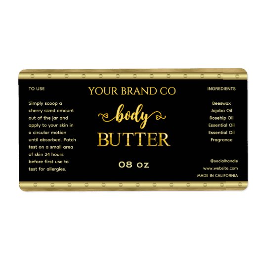Beruflich gestylte Black Gold Body Butter Labels. (Vorne)