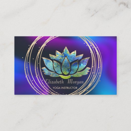 Beruflich, Gold Circles Lotus Dark Holographic Visitenkarte (Vorderseite)