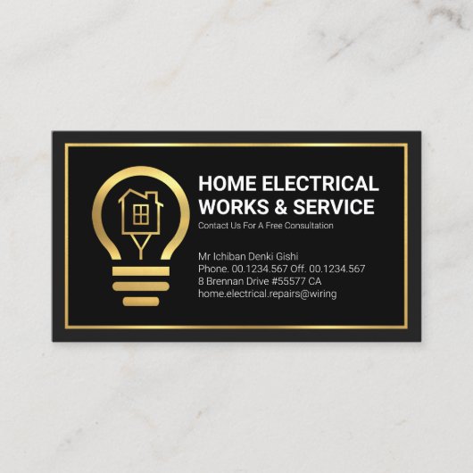 Beruflich Gold Zuhause Electric Lightbulb Visitenkarte (Vorderseite)