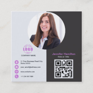 Beruflich Grau Lila fügen Sie Ihrem Foto QR Code S Quadratische Visitenkarte