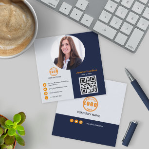 Beruflich Grau Orange fügen Sie Ihrem Foto QR-Code Quadratische Visitenkarte