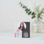 Beruflich Grau Rot fügen Sie Ihrem Foto QR Code Sq Quadratische Visitenkarte (Stehend Vorderseite)