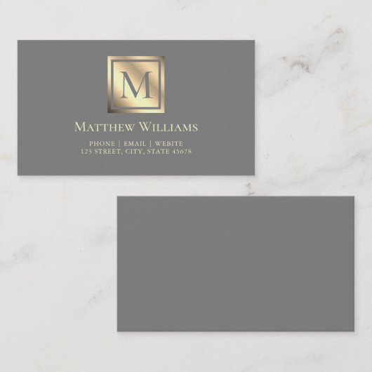 Beruflich-Grau- und Leichtgold-Monogramm Visitenkarte (Vorne/Hinten)