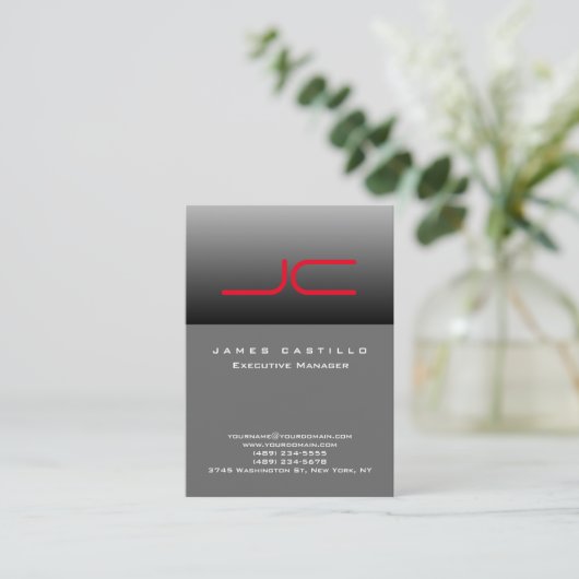 Beruflich-Graurotes Monogramm Visitenkarte (Stehend Vorderseite)