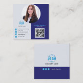 Beruflich Gray Blue Fügen Sie Ihrem Foto QR Code S Quadratische Visitenkarte (Vorne/Hinten)