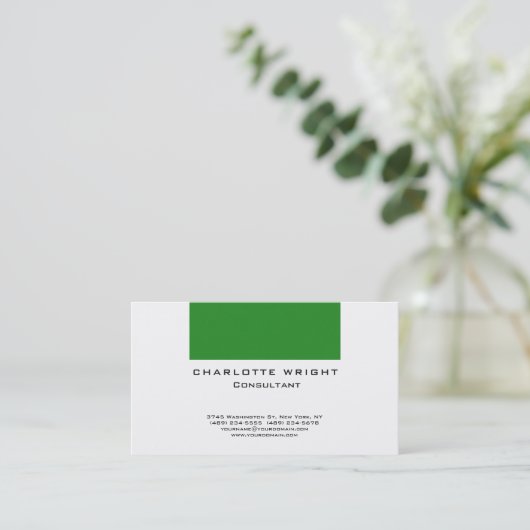 Beruflich-grün-weiß-zeitgemäßes Minimalistisches D Visitenkarte (Stehend Vorderseite)