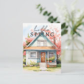 Beruflich Hello Spring Watercolor House Realty Postkarte (Stehend Vorderseite)