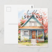 Beruflich Hello Spring Watercolor House Realty Postkarte (Vorne/Hinten)