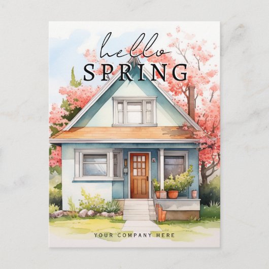 Beruflich Hello Spring Watercolor House Realty Postkarte (Vorderseite)