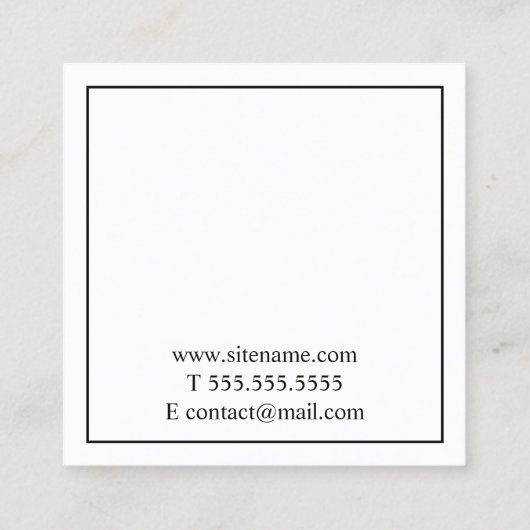 Beruflich klassisches Schwarz und Weiß Quadratische Visitenkarte (Rückseite)