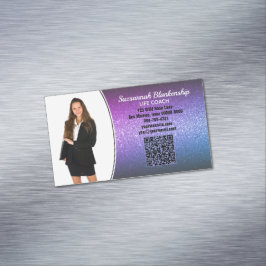 Beruflich Lila Ombre Glitzer Custom Foto QR Magnetische Visitenkarte