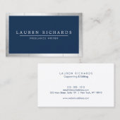 Beruflich Luxe Imitats Silver und Navy Blue Visitenkarte (Vorne/Hinten)