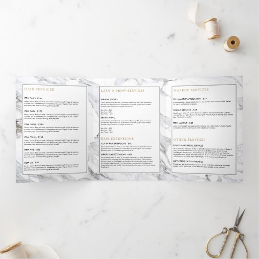 Beruflich Luxe Minimalistisch White Marble Broschü Dreifach Gefaltete Karte (Innenseite)