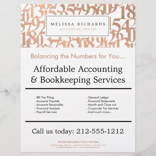Beruflich Luxe Rose Gold Numbers Accountant Flyer (Vorne)