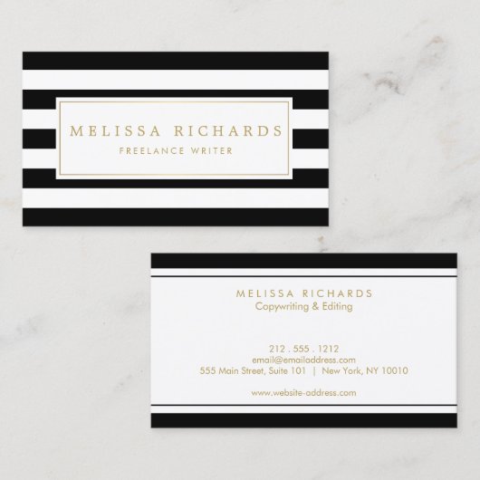 Beruflich Luxe Schwarz und Weiß Streifen Visitenkarte (Vorne/Hinten)