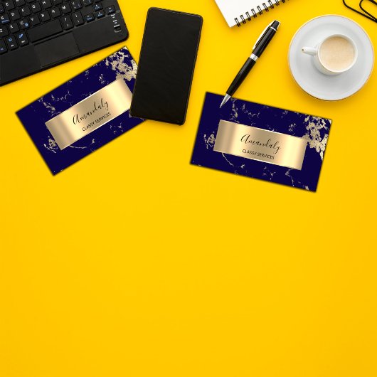 Beruflich Luxury Gold Abstrakt Marble Blue Navy Visitenkarte