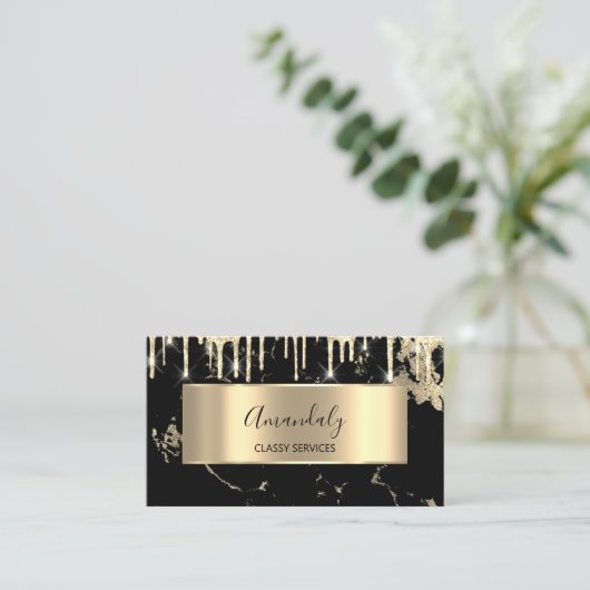 Beruflich Luxury Gold Royal Marble Black Tropfen Visitenkarte (Stehend Vorderseite)