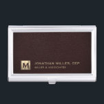 Beruflich-Luxus-Logo Visitenkarten Dose<br><div class="desc">Einfaches modernes Luxus-Design mit gebürstetem Gold-Original-Logo-Medaillon mit personalisiertem Namen,  Titel,  Firmenname oder Sondertext unten auf einem reichhaltigen Oxblut Leder-Hintergrund. Personalisieren Sie Ihre individuelle Verwendung.</div>