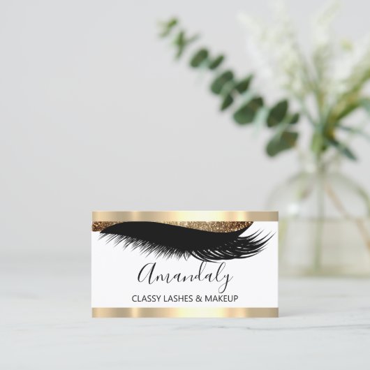 Beruflich Makeup Artist Eyelash Gold White VIP Visitenkarte (Stehend Vorderseite)