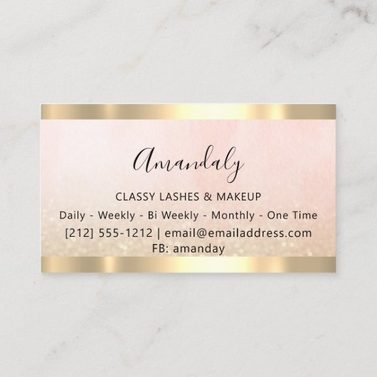 Beruflich Makeup Artist Eyelashes Gold Glitzer Visitenkarte (Rückseite)