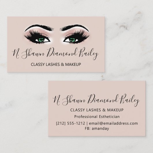 Beruflich Makeup Artist Green Eyelash Gold VIP Visitenkarte (Vorne/Hinten)