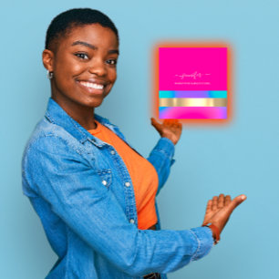 Beruflich Makeup Artist Holographic Blue Pink Quadratische Visitenkarte