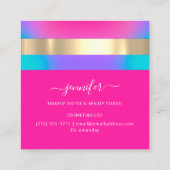 Beruflich Makeup Artist Holographic Blue Pink Quadratische Visitenkarte (Rückseite)
