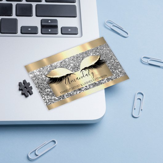 Beruflich Makeup Artist Lash Event Grau Gold Visitenkarte