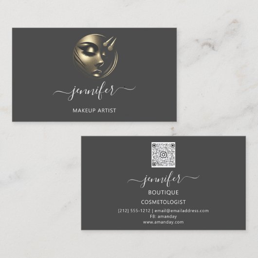 Beruflich Makeup Artist Lashes Logo QR Code Gra Visitenkarte (Vorne/Hinten)