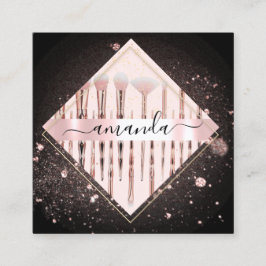 Beruflich Makeup Artist Logo-Pinsel Rose Schwarz Quadratische Visitenkarte