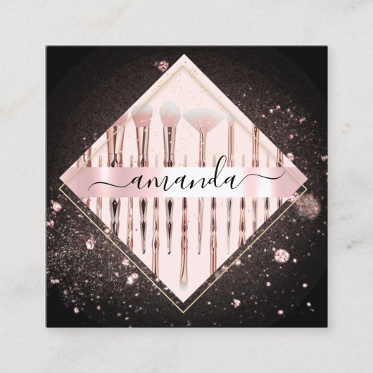 Beruflich Makeup Artist Logo-Pinsel Rose Schwarz Quadratische Visitenkarte (Vorderseite)