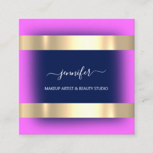 Beruflich Makeup Artist Modern Pink Blue Navy Quadratische Visitenkarte