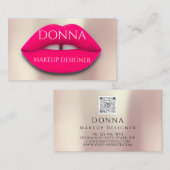 Beruflich Makeup Artist Rose Lip Pink QR Code Visitenkarte (Vorne/Hinten)