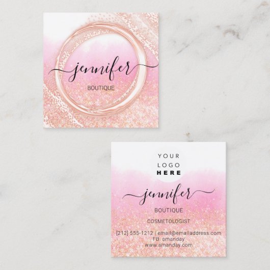 Beruflich Makeup Artist Rose Ombre Gold Logo Quadratische Visitenkarte (Vorne/Hinten)