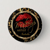 Beruflich Makeup Artist - Rot, Schwarz und Marmor Button (Vorderseite)