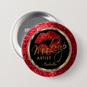 Beruflich Makeup Artist - Roter Glitzer und Schwar Button (Vorne & Hinten)