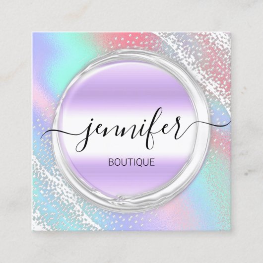 Beruflich Makeup Artist Silver Holograph Custom Quadratische Visitenkarte (Vorderseite)