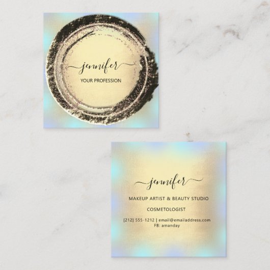 Beruflich Makeup Blue Gold Moderner Platz Quadratische Visitenkarte (Vorne/Hinten)