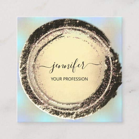 Beruflich Makeup Blue Gold Moderner Platz Quadratische Visitenkarte (Vorderseite)