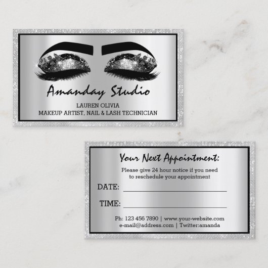 Beruflich Makeup Eyelash Black Gray Ernennung Visitenkarte (Vorne/Hinten)