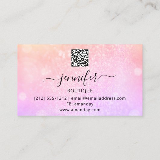 Beruflich Makeup Eyelash QR Code Rosa Holograph Visitenkarte (Rückseite)