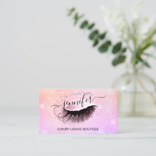 Beruflich Makeup Eyelash QR Code Rosa Holograph Visitenkarte (Stehend Vorderseite)