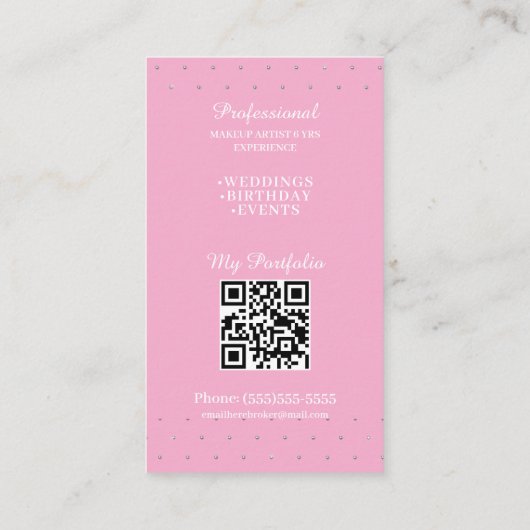 Beruflich Makeup Foto Bling QR Code Visitenkarte (Rückseite)